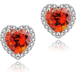 Women's Heart Orange Elegant Mall Dainty Halo Birthstone Cubic Zirconia Earring